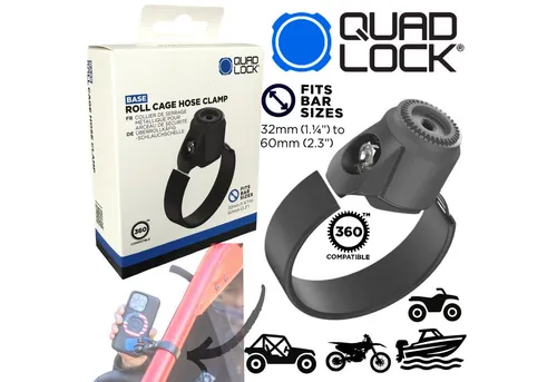 QUAD LOCK 360 Roll Cage Hose Rollkäfig Handyhalter für Buggy ATV - Robuster Handyhalter für Buggys und ATVs, optimale Stabilität und einfacher Zugriff auf Ihr Smartphone während der Fahrt.