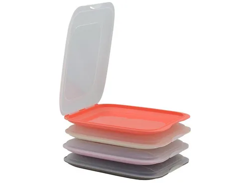 Engelland Frischhaltedose Aufschnittdosen, Aufschnittbox, PP-Kunststoff, BPA-frei, (Vorteils-Set, 4-tlg., mit transparentem Deckel), stapelbar, platzsparend, Ordnung im Kühlschrank, Organizer, Stapelbox