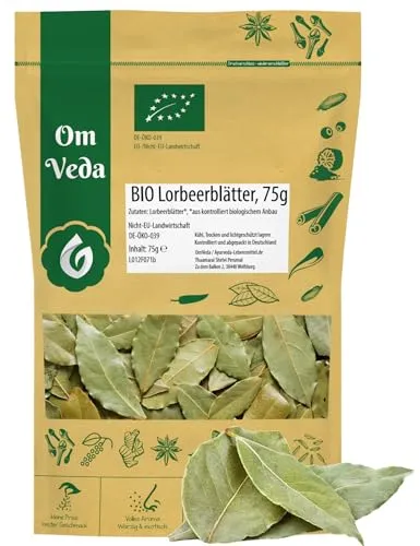 BIO Lorbeerblätter 75g getrocknet Lorbeer Blätter | Premium BIO-Qualität handverlesen | Organic Bay Leaves | OmVeda