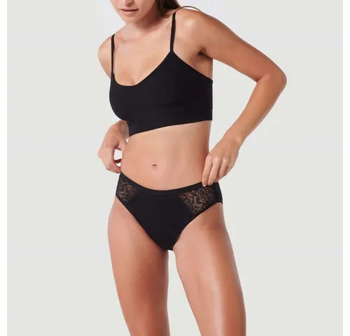 siegmund care Slip mit Spitze seitlich - CareWear - Besser als Periodenwäsche (1-St) schwarz S - Eleganter Slip mit seitlicher Spitze für optimalen Tragekomfort. Maschinenwaschbar, ideal für den täglichen Gebrauch und perfekt für besondere Anlässe. Größe S in edlem Schwarz.