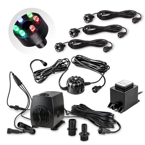 CLGarden Springbrunnen Pumpe mit LED Beleuchtung RGB Multicolor 3x LED Ring Dämmerungssensor Teichpumpe 1300l/h Wasserspiel Gartenbrunnen Bachlauf