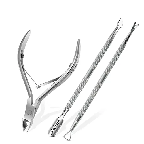 1st Deer Nagelhautschneider und Nagelhautschieber, 3 in 1 Profi-Pediküre-Werkzeuge, Maniküre, mit Pinzette, Nagelhautschieber, tote Haut, Entferner, Gabeln und Nagelschaber