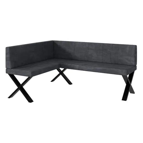 MEBLINI Eckbank für Esszimmer - Küchenbank - Essecke - Sitzecke Küche - Peter - X-Beine 128x168x87cm Links - Dunkelgrau Samt