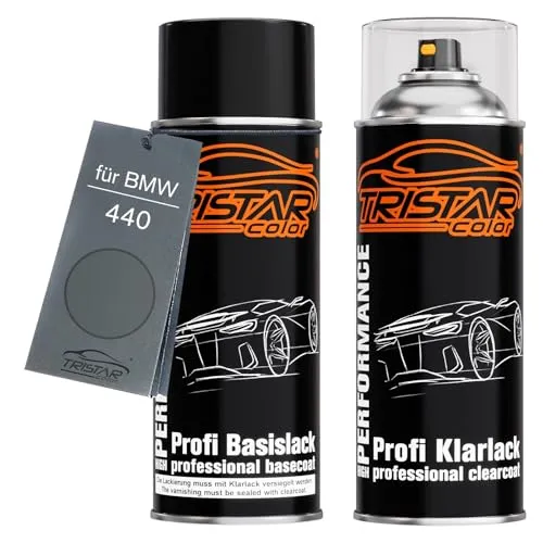 TRISTARcolor Autolack Spraydosen Set für BMW 440 Stratus Perl/Cremadunkel Perl Basislack Klarlack Sprühdose 400ml