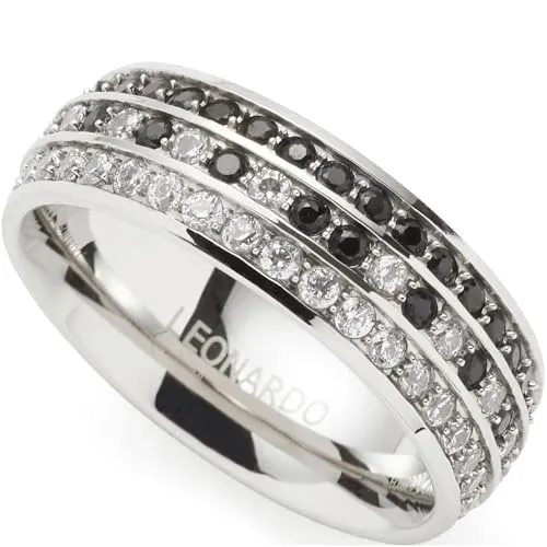 JEWELS BY LEONARDO Ring Atura, eleganter Band-Ring aus Edelstahl - Ringe für Damen: Wunderschöner Ring mit klaren und schwarzen Zirkonia, allergikerfreundlich und robust, ideal für jeden Anlass.