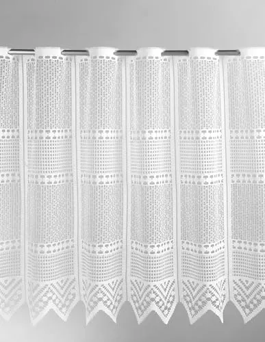 Gardinen Kranzusch Scheibengardine Jacquard Querstreifen 30x135 cm weiß - Moderne Scheibengardine mit feinem Jacquard-Muster, ideal für Küche, Wohnzimmer oder Bad. Einfach aufzuhängen und pflegeleicht. Höhe: 30 cm, Breite: 135 cm, aus 100% Polyester, waschbar bei 30°.