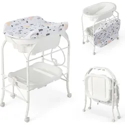 COSTWAY 4-in-1 Wickeltisch mit Badewanne und Aufbewahrung, bis 35 kg, kompakt und praktisch