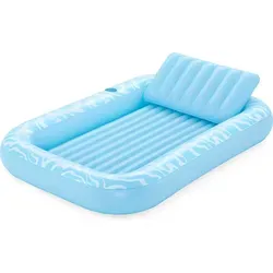Aufblasbare Sonnenliege 2in1 - Camping-Möbel mit strapazierfähigem PVC-Material, abnehmbarem Kopfkissen und integriertem Getränkehalter für ultimativen Komfort im Freien.