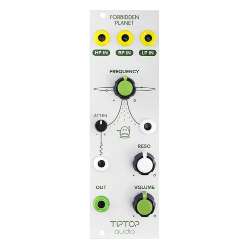 Tiptop Audio Forbidden Planet Analog Filter - Eurorack Modul mit Multimode-Filter nach Steiner Parker Synthacon; 12 dB/Okt Flankensteilheit und Resonanz bis zur Selbstoszillation für kreative Klanggestaltung.
