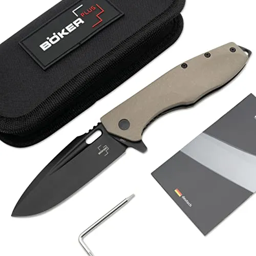 BÖKER PLUS Caracal Folder - Robustes Klappmesser für Outdoor-Enthusiasten - Klappmesser mit 8,7 cm Klingenlänge, D2 Stahl und G10 Griff. Ideal für den Einsatz in der Natur, inklusive praktischer Tasche und edler Geschenk-Box.