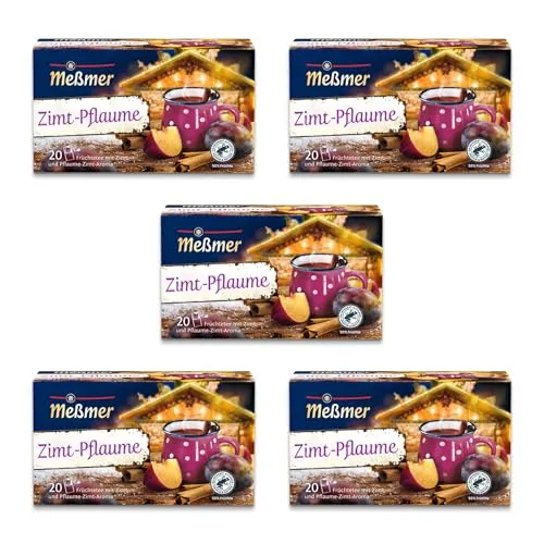 Meßmer Zimt Pflaume Vorteilspaket | 100 Teebeutel - Früchtetee mit Zimt und Pflaume, ideal für weihnachtliche Genussmomente und ein Geschmackserlebnis, das an den Weihnachtsmarkt erinnert.
