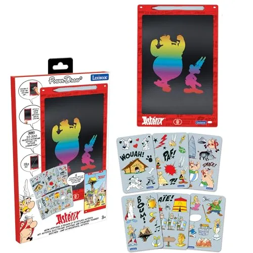 Lexibook, Astérix, Magische Schiefertafel, Künstlerisches und kreatives Spielzeug für Mädchen und Jungen, Mehrfarbige Zeichnungen, 28 cm, Inklusive 1 Stift und 6 Schablonen, Orange, CRT10AX