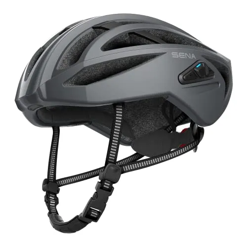 Sena R2 EVO Rennradhelm (Mattgrau, L) - Fahrradhelm mit Mesh Intercom für die Kommunikation zwischen Fahrern, integrierten Lautsprechern und Bluetooth-Konnektivität, ideal für sicheres Fahren und bessere Sichtbarkeit durch LED-Rücklicht.