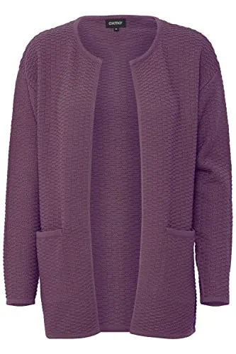 OXMO OXMiline Cardigan – Grape Jam, Größe M - Damen Strickjacke aus hochwertigem Baumwollmaterial, mit eleganten Perlmutt-Patches und Eingriffstaschen, ideal für stilvolle Outfits.