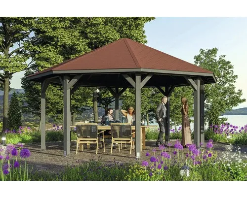 Pavillon SKAN HOLZ Nice Gr. 3 - 8-eckiger Pavillon aus hochwertigem Holz in schiefergrau, ideal für Gartenpartys und als stilvoller Rückzugsort im Freien.
