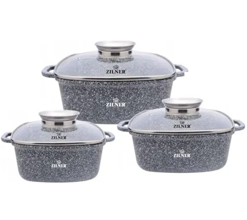 Zilner 3er Set Bratpfannen/Töpfe - Induktionsgeeignet - Topf- & Pfannensets mit marmorierter Antihaftbeschichtung und Glasdeckel mit Aromaknopf, ideal für fettfreies Kochen auf allen Herdarten, inkl. Induktion.