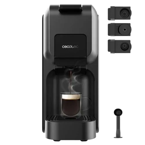 Cecotec Kapselmaschine Freestyle Compact Black - Siebträgermaschine mit 1350W, 20 Bar Druck und Forcearoma-Technologie für perfekten Kaffee. Vielseitig für gemahlenen Kaffee und Kapseln geeignet.