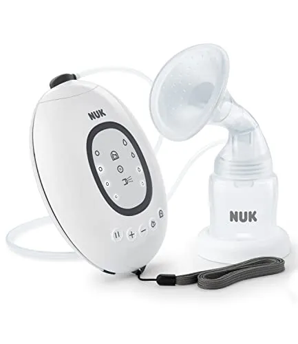 NUK First Choice+ elektrische Milchpumpe mit LED-Display - Brustpumpen mit sanftem Silikonkissen und 16 Programmen für individuelles Abpumpen. Inkl. 150 ml Muttermilchbehälter und Memory Funktion für optimale Nutzung.