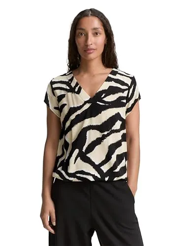 TOM TAILOR Damen Bluse 1046216 - Abstract Beige Zebra, 40 EU - Stylische Kurzärmlige Bluse für Damen von Tom Tailor, bietet optimale Passform und hohen Tragekomfort für jeden Anlass.