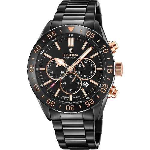 Festina F20577/1 Herren Schwarze Stahlarmband Chronograph Uhr
