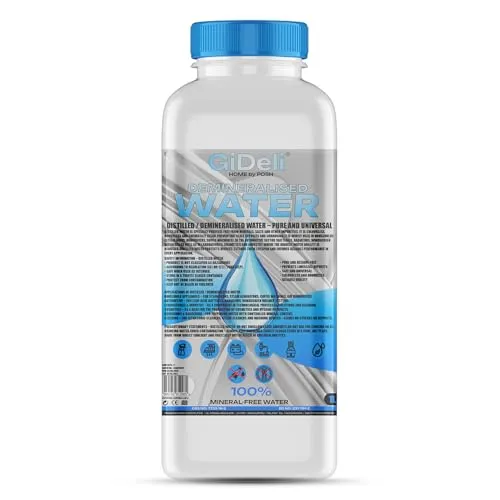 GiDeli Demineralisiertes Wasser 1L Destilliertes Wasser für Bügeleisen, Batterien, Kühler, Luftbefeuchter, Aquarium & Labor Wasser ohne Kalk, geruchlos, klar