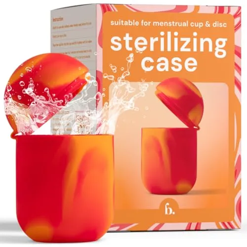 Bodyotics Menstruationstasse Reinigungs- & Sterilisieretui - Orange & Rot, 1 Stück - Mikrowellen-Sterilisator & Aufbewahrung für Menstruationsscheiben & Tassen - Ideal für Unterwegs