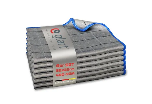 Glart 44C6B 6X Carbontücher Fensterputztücher Auto Glas fusselfrei 32x32cm Mikrofasertuch (98% PE/PA-Mehrkomponentenfaser, 2% PE, 32x32 cm)