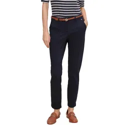 comma Damen 7/8 Hose 5976 Navy - Schmaler Schnitt mit Tapered Leg - Damen-Hosen aus elastischem Baumwollmix, mittelhoher Bund und schmaler Passform für optimalen Tragekomfort. Inklusive Gürtel aus Kunstleder und praktischen Eingrifftaschen.