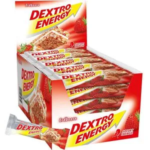 Dextro Müsliriegel Energy Erdbeere, 35g, 25 Riegel - Müsliriegel für Ausdauer- und Leistungssportler mit fruchtigem Erdbeergeschmack. Ideal als schneller Snack, um den Kohlenhydratspeicher schnell aufzufüllen. Großpackung mit 25 einzeln verpackten Riegeln.