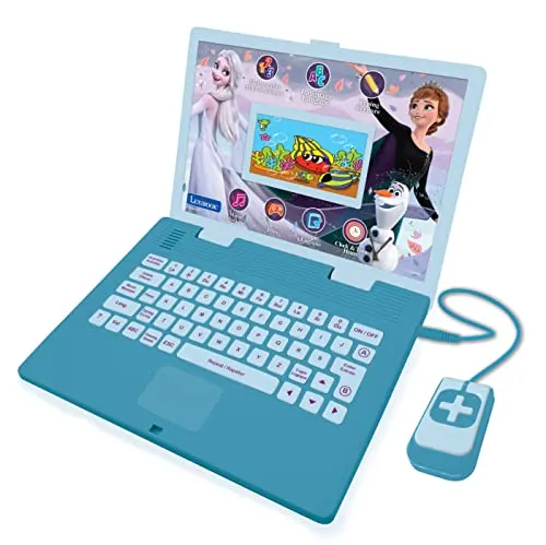Lexibook Frozen Lern- und zweisprachiger Laptop Französisch/Englisch – Spielzeug für Kinder (Jungen & Mädchen) 130 Aktivitäten, Spielen und Musik Lernen – Blau und Lila – JC798FZi1