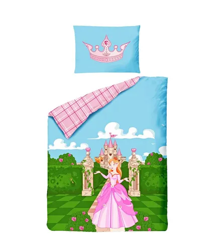 JACK Kinder Renforce Baby Bettwäsche 2tlg 100x135cm Prinzessin Rosa Schloss