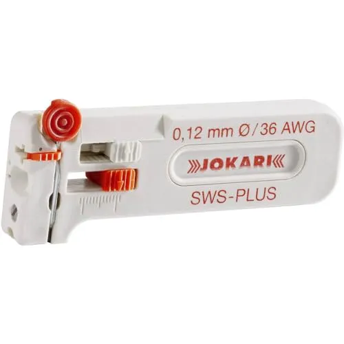 Jokari - JOK40015 - SWS-Plus 012 Mikro-Präzisions-Abisolierwerkzeug - Mikro-Präzisions-Abisolierwerkzeug für Leiter mit 0,12 mm Ø, ideal für Elektronik und Modellbau. Präzise Einstellung schützt die Arbeitsstücke, TÜV/GS-geprüft.