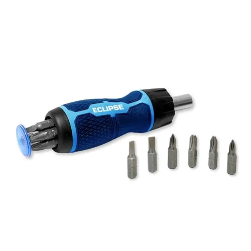 Eclipse Professional Tools ERS7PS 7-teiliges Ratschen-Schraubendreher-Set – Ergonomischer Griff, Bits im Griff, Sanfte Ratschenfunktion für Heimwerker, Werkstatt & Profis, Blau