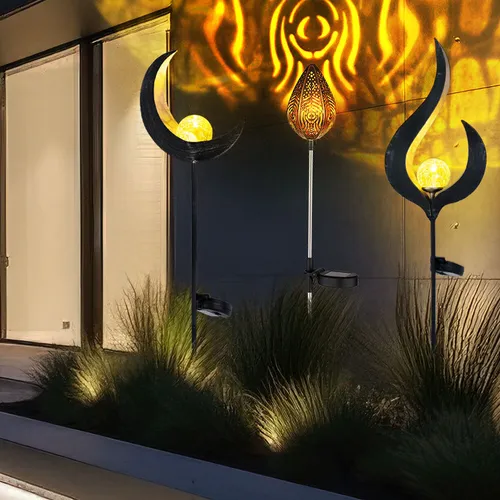 LED Solarleuchte 3er Set - Mond, Flamme, Tropfen - Hochwertige Solarleuchten für den Außenbereich mit stimmungsvollem Feuereffekt. Ideal für Garten, Balkon oder Terrasse, spritzwassergeschützt (IP44) und mit fest verbauten LEDs.