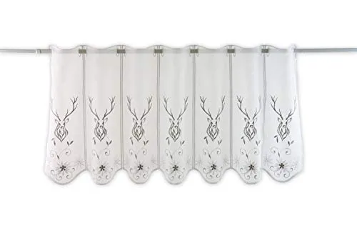 Clever-Kauf-24 Scheibengardine Landhaus Hirsch Bestickt Bistrogardine Höhe 45cm (Breite 77cm)