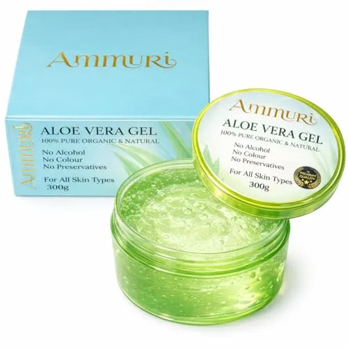 Ammuri Pure Organic Aloe Vera Gel – Frisch Geschnitten, Natürlich, Bestens Geeignet für Akne, Psoriasis & Körperpflege, Gesichtspflege, Ohne Klebrige Rückstände – Für Alle Hauttypen Geeignet – 300 gm