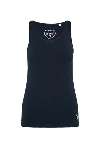 SOCCX Damen Basic Top mit Mini Logo Print Blue Navy XXXL