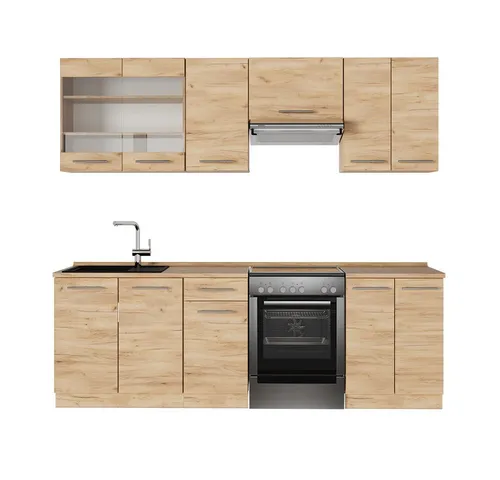 Vicco Küchenzeile Fame-Line, Goldkraft Eiche, 240 cm ohne Arbeitsplatte - Küchenzeilen mit Soft-Close-Scharniere und hochwertiger MDF-Oberfläche für Langlebigkeit. Ideal anpassbar und erweiterbar für individuelle Küchenlösungen.