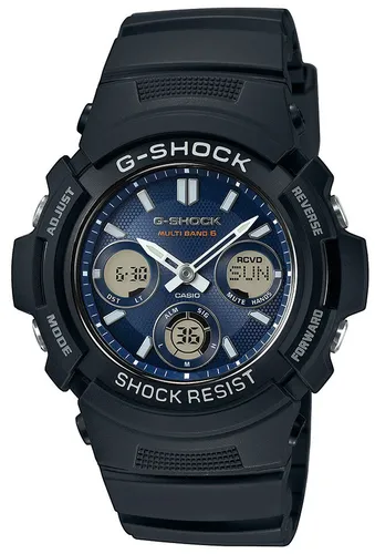 Casio Herren Armbanduhr AWG-M100SB-2AER - Robuste Analog-Digital Quarz Uhr mit Solarbetrieb und Funksignalempfang, ideal für Sportler und Taucher, bis 20m wasserdicht.