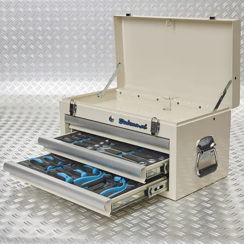 Werkzeugkiste drei Schubladen - 2 bestückt - Weiß