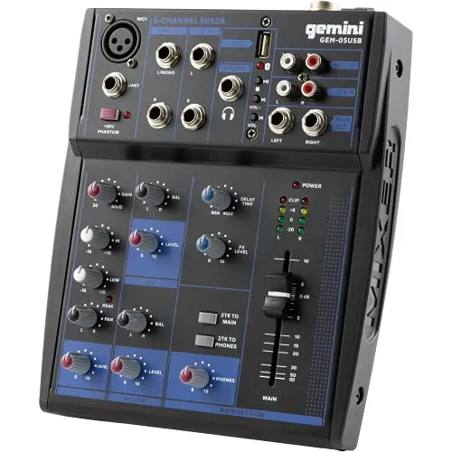 GEMINI GEM 05 USB USB Mixer / Bluetooth / USB Media Player / Streaming / 5 Kanäle / Phantomspeisung