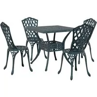 vidaXL Gartentisch Set 5-teilig Grün aus Gussaluminium - Traditionelles Gartenmöbelset aus robustem Gussaluminium, ideal für gesellige Stunden im Freien. Mit den Maßen 80 x 80 x 75 cm bietet es Platz für bis zu 4 Personen und ist wetterfest sowie pflegeleicht.