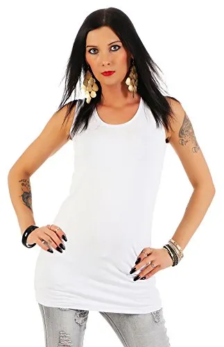 Mellice - Damen Longshirt Tank Top Longtop - 075 (M, Weiß)