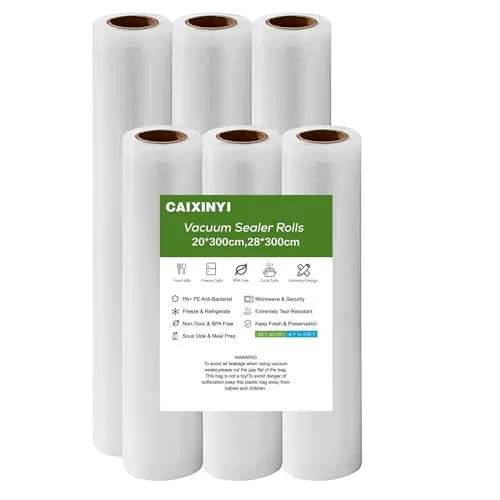 Vakuumierbeutel 3 Rollen 20 x 300 cm + 3 Rollen 28 x 300 cm Vakuumbeutel, Profi Vakuumierfolie, Vakuumbeutel Lebensmittel,Vakuumiergerät Kochfeste,Vakuumierrollen und Sous Vide Gefrierbeutel BPA frei.