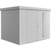 Biohort Gerätehaus Neo 2C Doppeltüre Silber-Metallic - Gerätehäuser mit 6,4 m² Grundfläche, breiter Doppeltüre für einfachen Zugang und robuster, witterungsbeständiger Konstruktion.