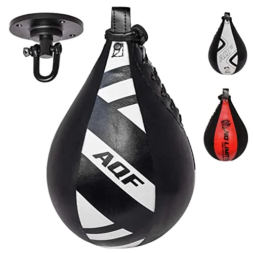 AQF Leder Speed Ball & Swivel Boxing Boxsack MMA Speed Bag Trainingsset (Schwarz/Weiß)