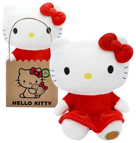Joy Toy - Hello Kitty im roten Kleid Eco-Plüsch, Weiß, Rot