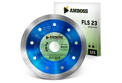 Amboss Diamant Trennscheibe FLS 23R | Ø 125 mm x 1,4mm x 22,23 mm - extra dünne Diamant-Trennscheibe - Fliesen, extra hartes Feinsteinzeug, harte Granite, Keramik | Segment: 10 mm