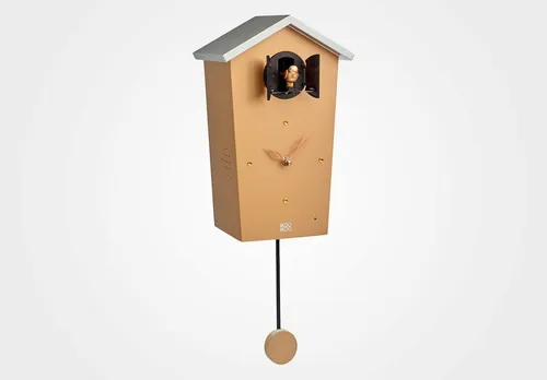 KOOKOO Birdhouse Copper, Moderne Kuckucksuhr mit Pendel in gold von KooKoo