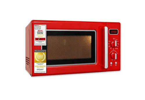 Exquisit Retro Mikrowelle RMW720-3GDIG, 20L, 1000 Watt Grill - Mikrowelle mit 5 Leistungsstufen und Auftaufunktion, elegantes Retro-Design für jede Küche, ideal für schnelles und schonendes Kochen.